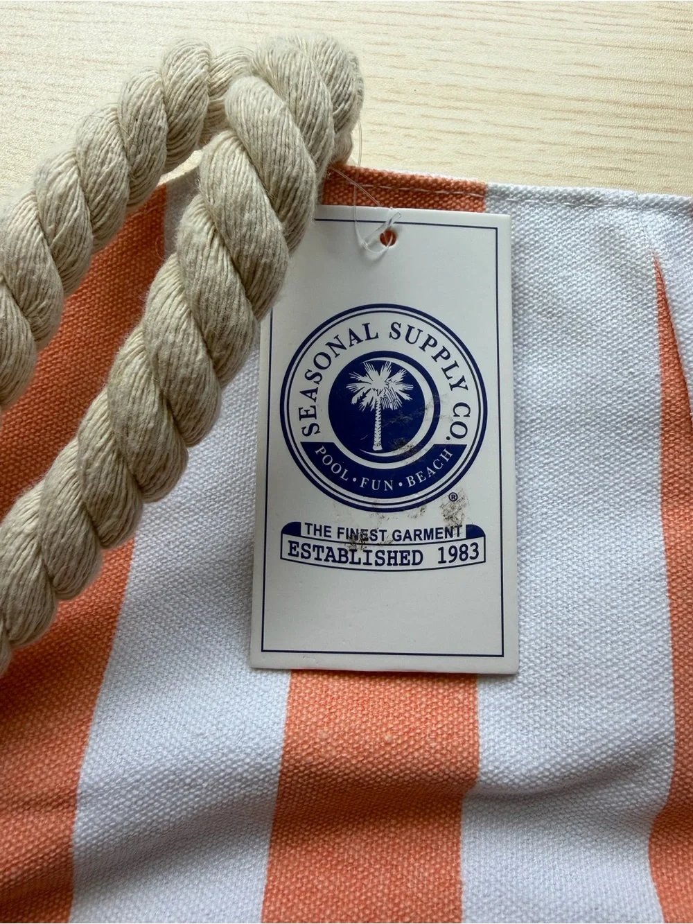 Striped Orange & White Pineapple Tote Bag with Rope Handles